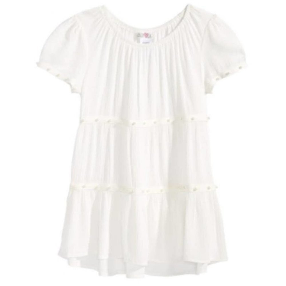 Kandy Kiss Girls Pearl-Trim Gauze Top, L
